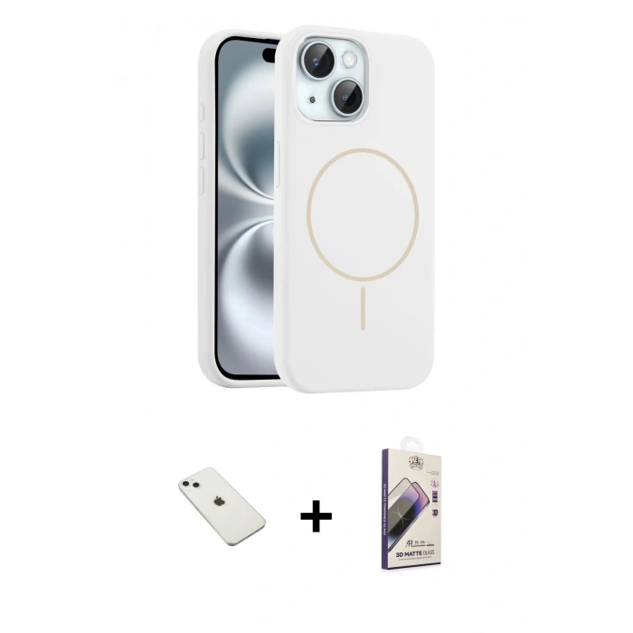 MARSİLYAN™- iPhone 14 Kılıf Yankı Form Serisi - Siyah Bilvis 3D Mat Cam Ekran Koruyucu + Diamond Kamera Lens - SABE