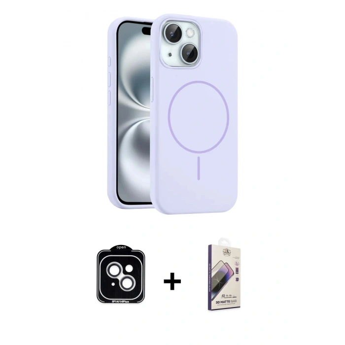 MARSİLYAN™- iPhone 14 Kılıf Yankı Form Serisi - Siyah Bilvis 3D Mat Cam Ekran Koruyucu + PVD Metal Kamera Lens - GS