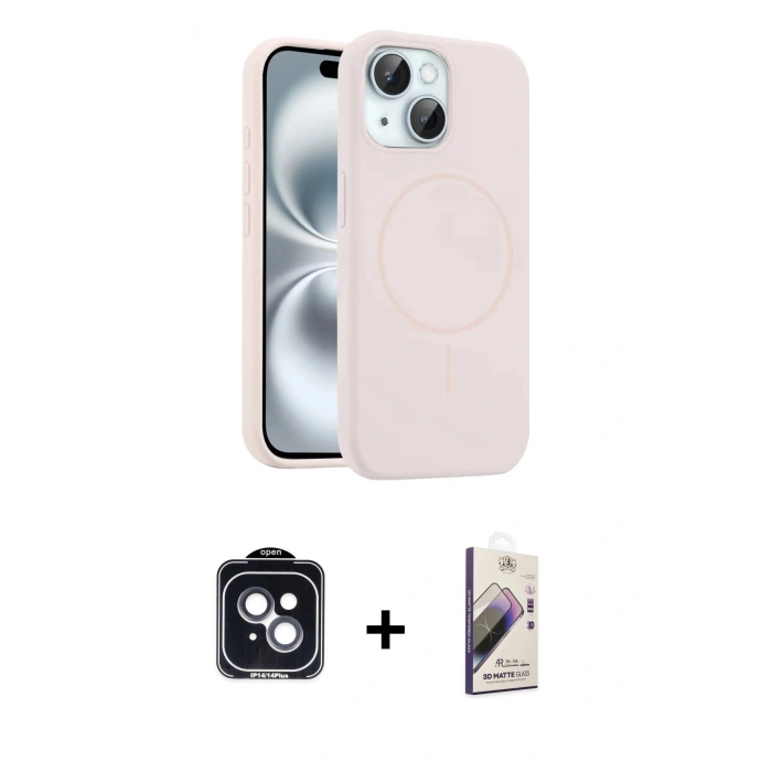 MARSİLYAN™- iPhone 14 Kılıf Yankı Form Serisi - Siyah Bilvis 3D Mat Cam Ekran Koruyucu + PVD Metal Kamera Lens - SH