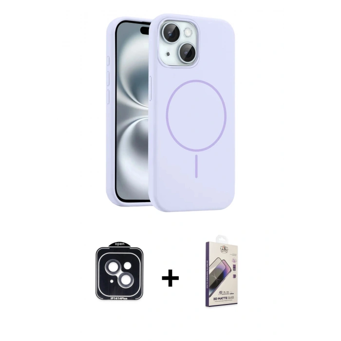 MARSİLYAN™- iPhone 14 Kılıf Yankı Form Serisi - Siyah Bilvis 3D Mat Cam Ekran Koruyucu + PVD Metal Kamera Lens - SH