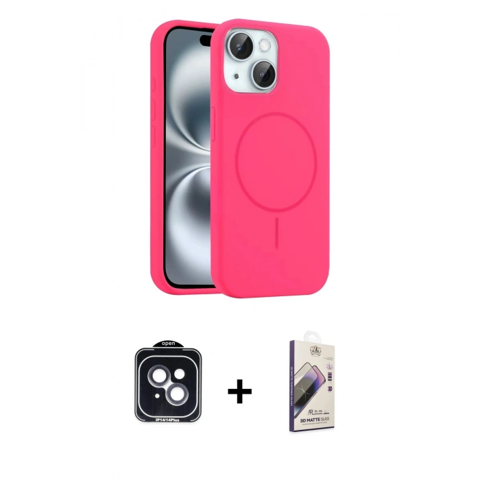MARSİLYAN™- iPhone 14 Kılıf Yankı Form Serisi - Siyah Bilvis 3D Mat Cam Ekran Koruyucu + PVD Metal Kamera Lens - SH
