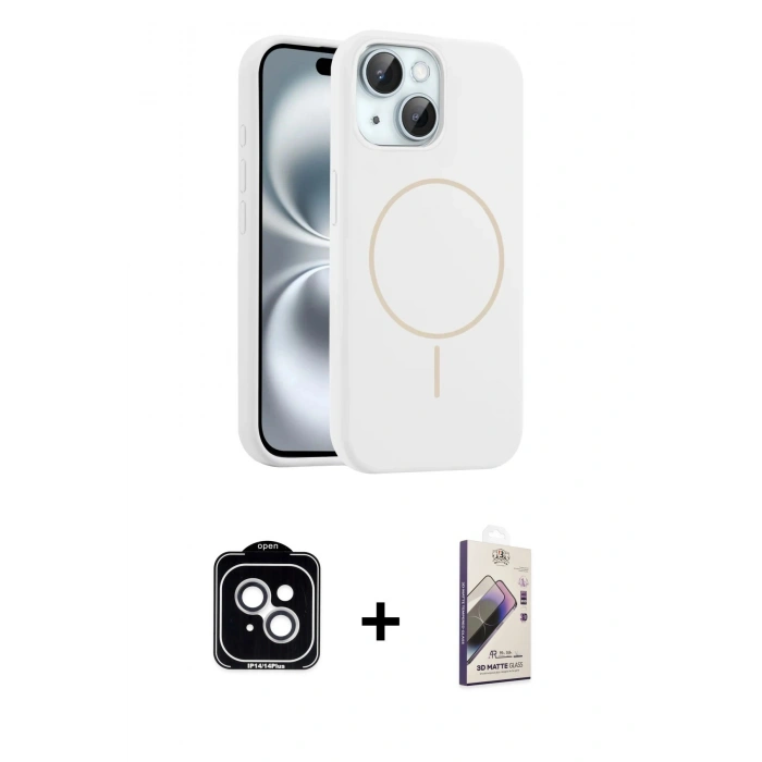 MARSİLYAN™- iPhone 14 Kılıf Yankı Form Serisi - Siyah Bilvis 3D Mat Cam Ekran Koruyucu + PVD Metal Kamera Lens - GS