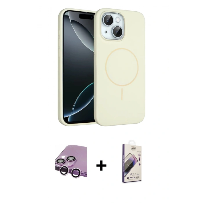 MARSİLYAN™- iPhone 14 Kılıf Yankı Form Serisi - Siyah Bilvis 3D Mat Cam Ekran Koruyucu + Raze Metal Kamera Lens - MR