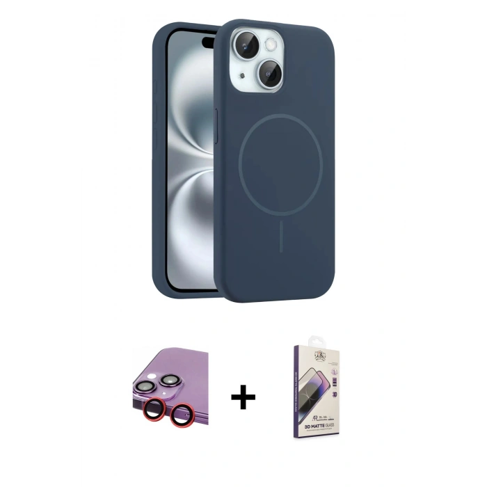 MARSİLYAN™- iPhone 14 Kılıf Yankı Form Serisi - Siyah Bilvis 3D Mat Cam Ekran Koruyucu + Raze Metal Kamera Lens - KI