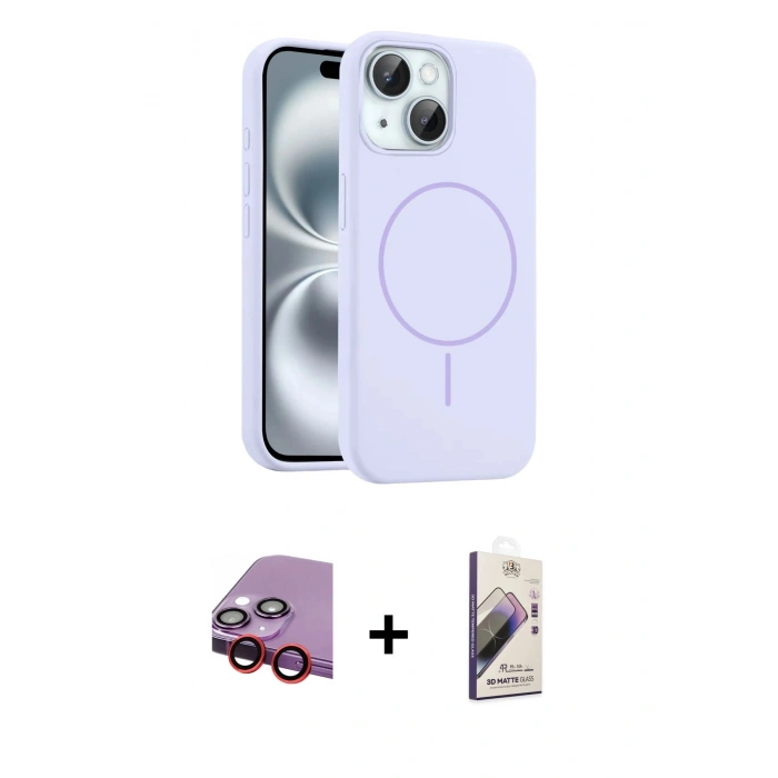 MARSİLYAN™- iPhone 14 Kılıf Yankı Form Serisi - Siyah Bilvis 3D Mat Cam Ekran Koruyucu + Raze Metal Kamera Lens - KI