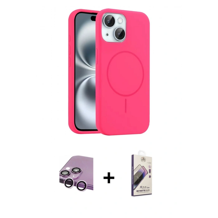 MARSİLYAN™- iPhone 14 Kılıf Yankı Form Serisi - Siyah Bilvis 3D Mat Cam Ekran Koruyucu + Raze Metal Kamera Lens - MR