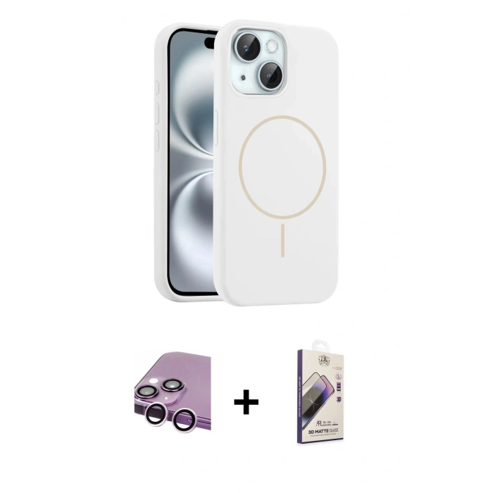 MARSİLYAN™- iPhone 14 Kılıf Yankı Form Serisi - Siyah Bilvis 3D Mat Cam Ekran Koruyucu + Raze Metal Kamera Lens - MR