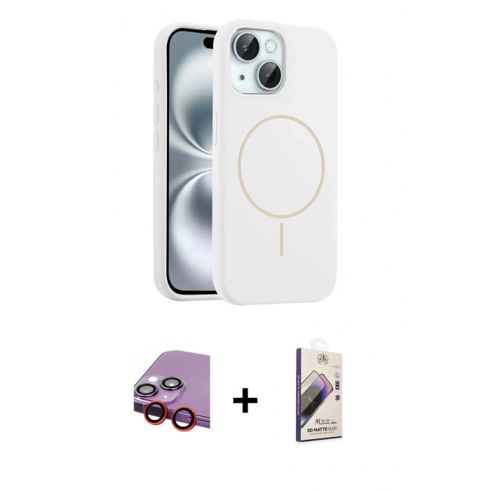 MARSİLYAN™- iPhone 14 Kılıf Yankı Form Serisi - Siyah Bilvis 3D Mat Cam Ekran Koruyucu + Raze Metal Kamera Lens - KI
