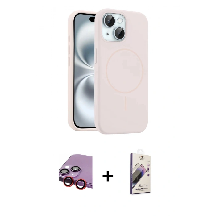 MARSİLYAN™- iPhone 14 Kılıf Yankı Form Serisi - Siyah Bilvis 3D Mat Cam Ekran Koruyucu + Raze Metal Kamera Lens - KI