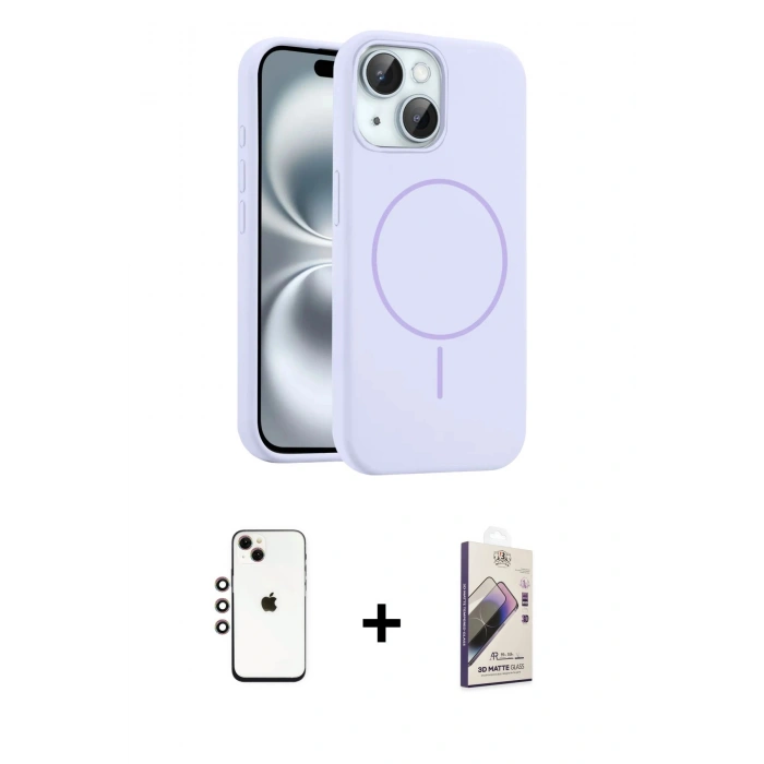 MARSİLYAN™- iPhone 14 Kılıf Yankı Form Serisi - Siyah Bilvis 3D Mat Cam Ekran Koruyucu + Shine Kamera Lens - GI