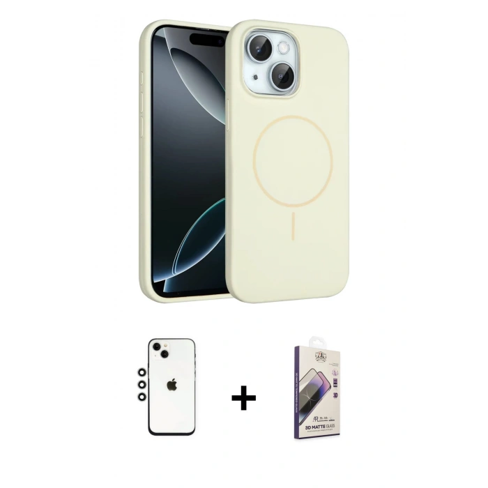 MARSİLYAN™- iPhone 14 Kılıf Yankı Form Serisi - Siyah Bilvis 3D Mat Cam Ekran Koruyucu + Shine Kamera Lens - GS