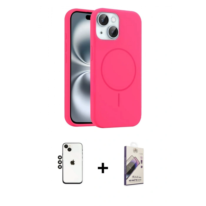 MARSİLYAN™- iPhone 14 Kılıf Yankı Form Serisi - Siyah Bilvis 3D Mat Cam Ekran Koruyucu + Shine Kamera Lens - SH
