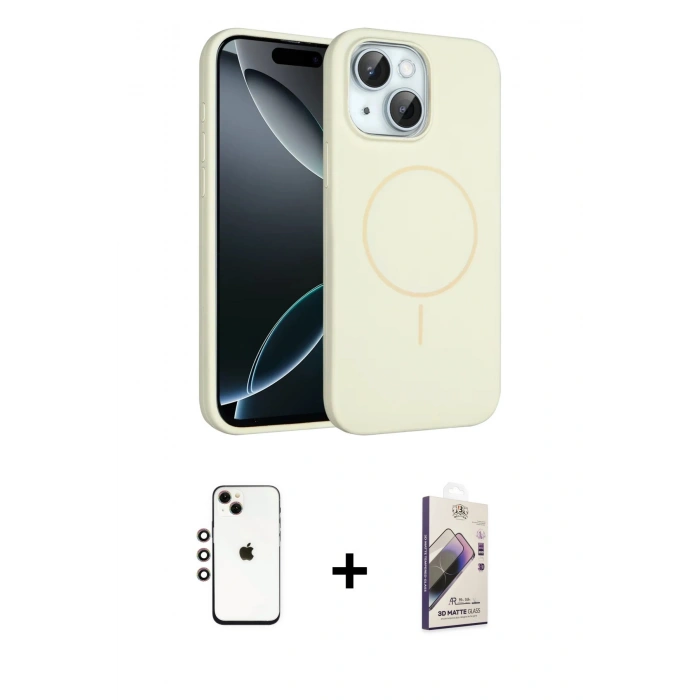 MARSİLYAN™- iPhone 14 Kılıf Yankı Form Serisi - Siyah Bilvis 3D Mat Cam Ekran Koruyucu + Shine Kamera Lens - GI