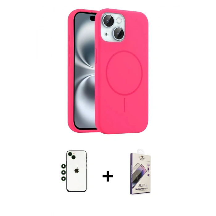 MARSİLYAN™- iPhone 14 Kılıf Yankı Form Serisi - Siyah Bilvis 3D Mat Cam Ekran Koruyucu + Shine Kamera Lens - YL