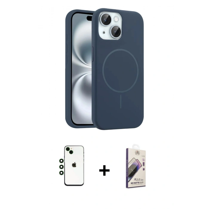 MARSİLYAN™- iPhone 14 Kılıf Yankı Form Serisi - Siyah Bilvis 3D Mat Cam Ekran Koruyucu + Shine Kamera Lens - YL