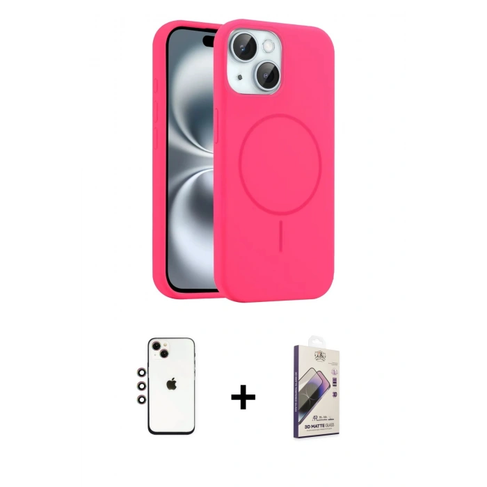 MARSİLYAN™- iPhone 14 Kılıf Yankı Form Serisi - Siyah Bilvis 3D Mat Cam Ekran Koruyucu + Shine Kamera Lens - GI