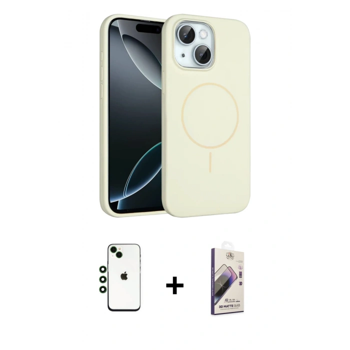 MARSİLYAN™- iPhone 14 Kılıf Yankı Form Serisi - Siyah Bilvis 3D Mat Cam Ekran Koruyucu + Shine Kamera Lens - YL
