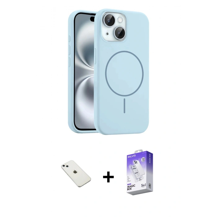 MARSİLYAN™- iPhone 14 Kılıf Yankı Form Serisi - Siyah Bilvis 5in1 3D Magic Cam Ekran Koruyucu + Diamond Kamera Lens - SABE