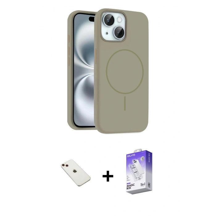 MARSİLYAN™- iPhone 14 Kılıf Yankı Form Serisi - Siyah Bilvis 5in1 3D Magic Cam Ekran Koruyucu + Diamond Kamera Lens - KI