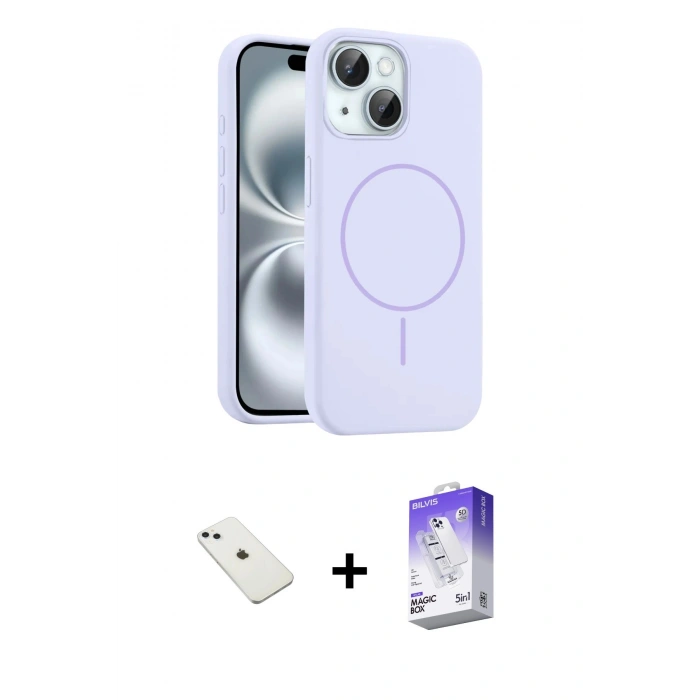 MARSİLYAN™- iPhone 14 Kılıf Yankı Form Serisi - Siyah Bilvis 5in1 3D Magic Cam Ekran Koruyucu + Diamond Kamera Lens - SABE