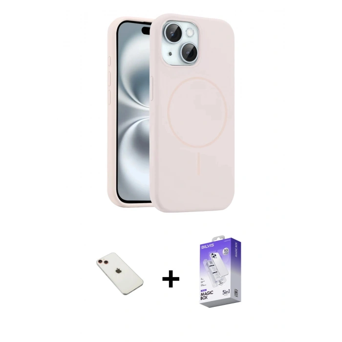 MARSİLYAN™- iPhone 14 Kılıf Yankı Form Serisi - Siyah Bilvis 5in1 3D Magic Cam Ekran Koruyucu + Diamond Kamera Lens - KI