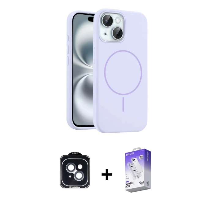 MARSİLYAN™- iPhone 14 Kılıf Yankı Form Serisi - Siyah Bilvis 5in1 3D Magic Cam Ekran Koruyucu + PVD Metal Kamera Lens - SH