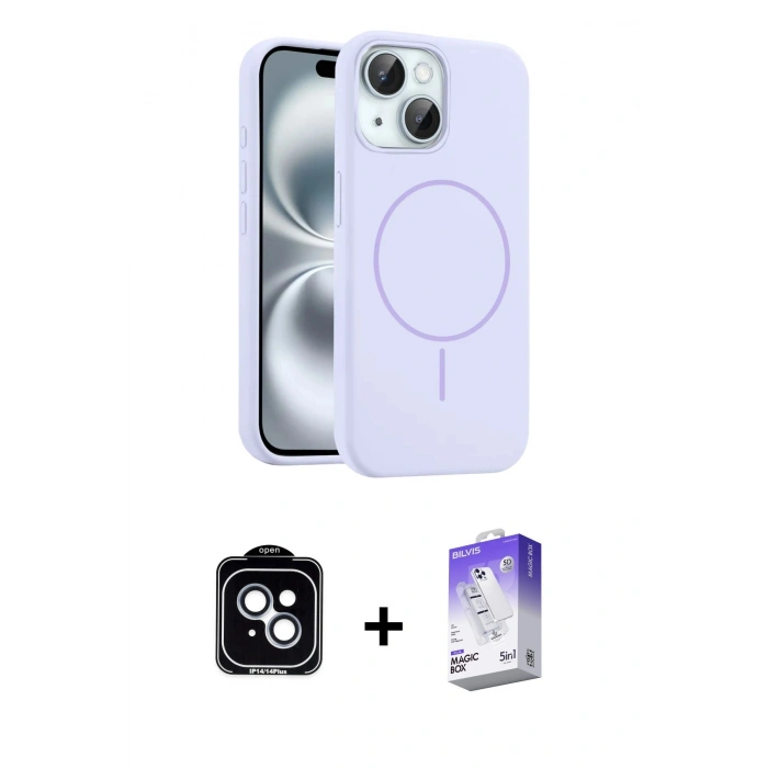 MARSİLYAN™- iPhone 14 Kılıf Yankı Form Serisi - Siyah Bilvis 5in1 3D Magic Cam Ekran Koruyucu + PVD Metal Kamera Lens - MI