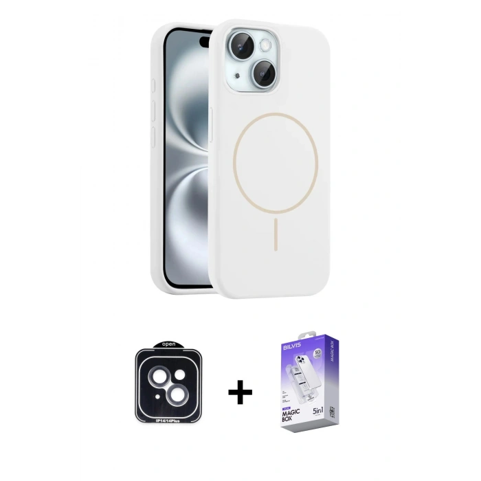 MARSİLYAN™- iPhone 14 Kılıf Yankı Form Serisi - Siyah Bilvis 5in1 3D Magic Cam Ekran Koruyucu + PVD Metal Kamera Lens - SH