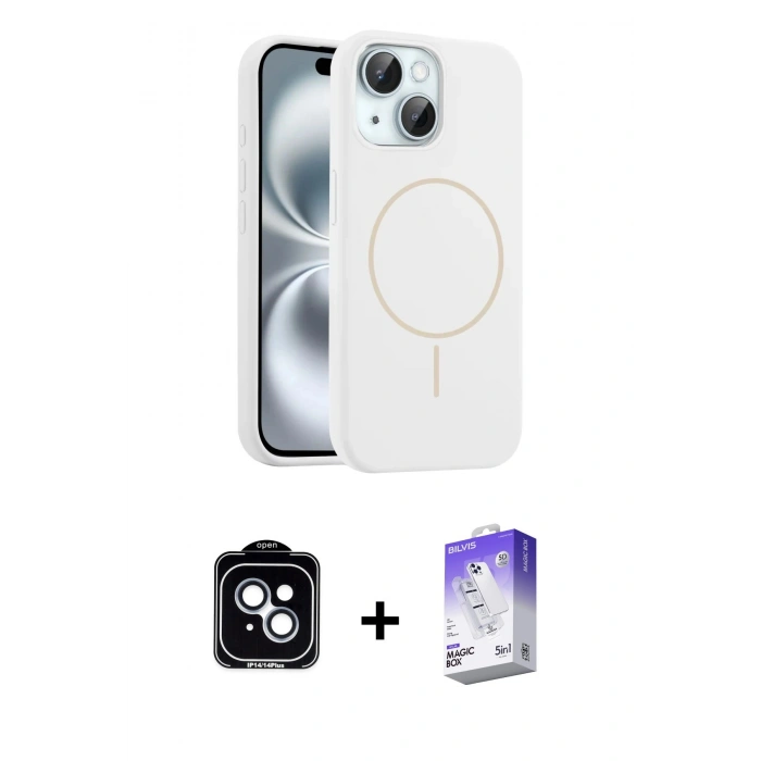 MARSİLYAN™- iPhone 14 Kılıf Yankı Form Serisi - Siyah Bilvis 5in1 3D Magic Cam Ekran Koruyucu + PVD Metal Kamera Lens - MI