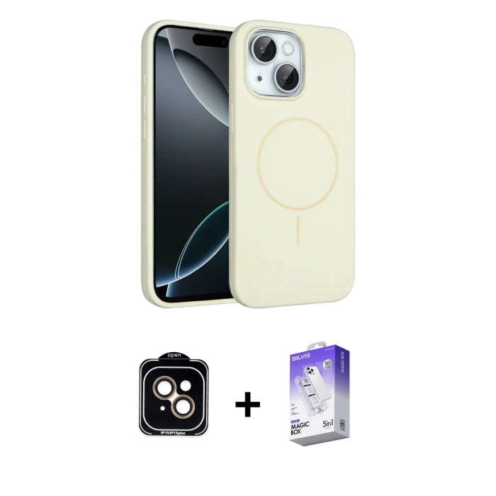 MARSİLYAN™- iPhone 14 Kılıf Yankı Form Serisi - Siyah Bilvis 5in1 3D Magic Cam Ekran Koruyucu + PVD Metal Kamera Lens - TU