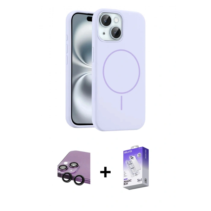 MARSİLYAN™- iPhone 14 Kılıf Yankı Form Serisi - Siyah Bilvis 5in1 3D Magic Cam Ekran Koruyucu + Raze Metal Kamera Lens - SH