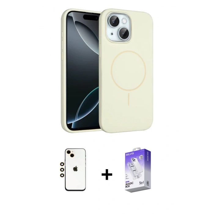 MARSİLYAN™- iPhone 14 Kılıf Yankı Form Serisi - Siyah Bilvis 5in1 3D Magic Cam Ekran Koruyucu + Shine Kamera Lens - GD
