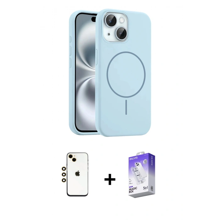 MARSİLYAN™- iPhone 14 Kılıf Yankı Form Serisi - Siyah Bilvis 5in1 3D Magic Cam Ekran Koruyucu + Shine Kamera Lens - GD