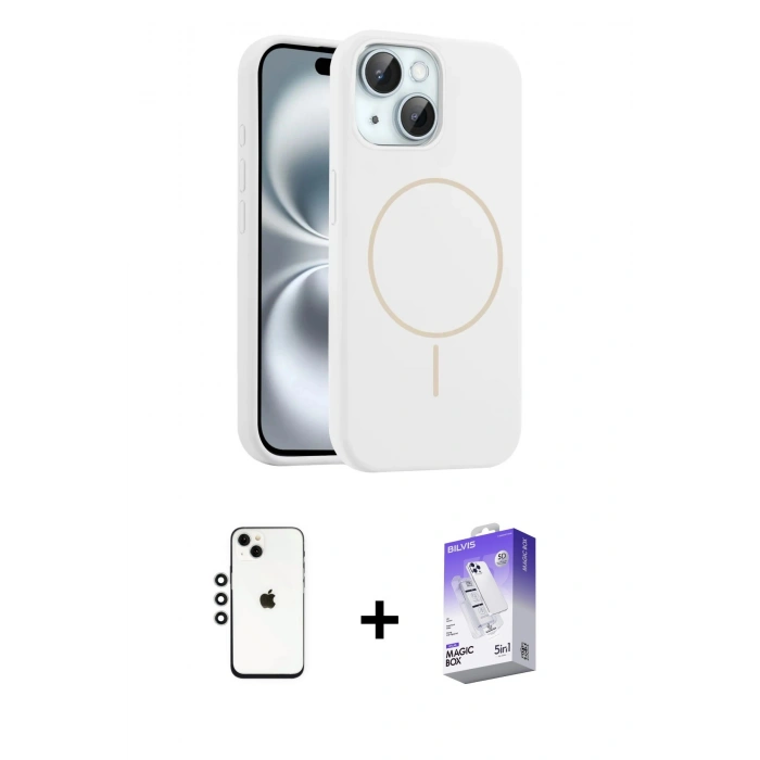 MARSİLYAN™- iPhone 14 Kılıf Yankı Form Serisi - Siyah Bilvis 5in1 3D Magic Cam Ekran Koruyucu + Shine Kamera Lens - GS