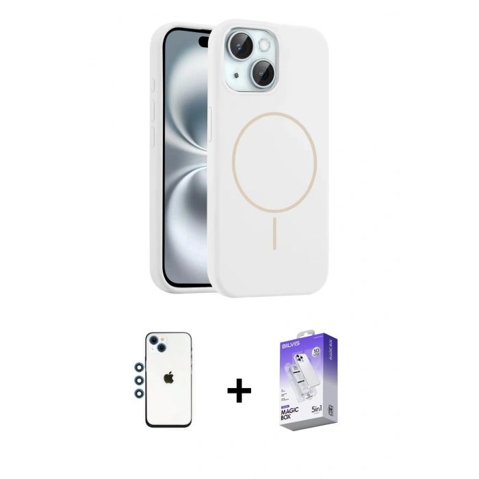 MARSİLYAN™- iPhone 14 Kılıf Yankı Form Serisi - Siyah Bilvis 5in1 3D Magic Cam Ekran Koruyucu + Shine Kamera Lens - MI