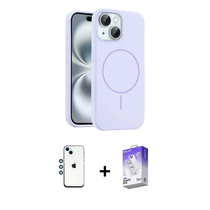 MARSİLYAN™- iPhone 14 Kılıf Yankı Form Serisi - Siyah Bilvis 5in1 3D Magic Cam Ekran Koruyucu + Shine Kamera Lens - MI