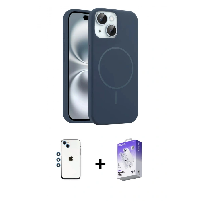 MARSİLYAN™- iPhone 14 Kılıf Yankı Form Serisi - Siyah Bilvis 5in1 3D Magic Cam Ekran Koruyucu + Shine Kamera Lens - MI