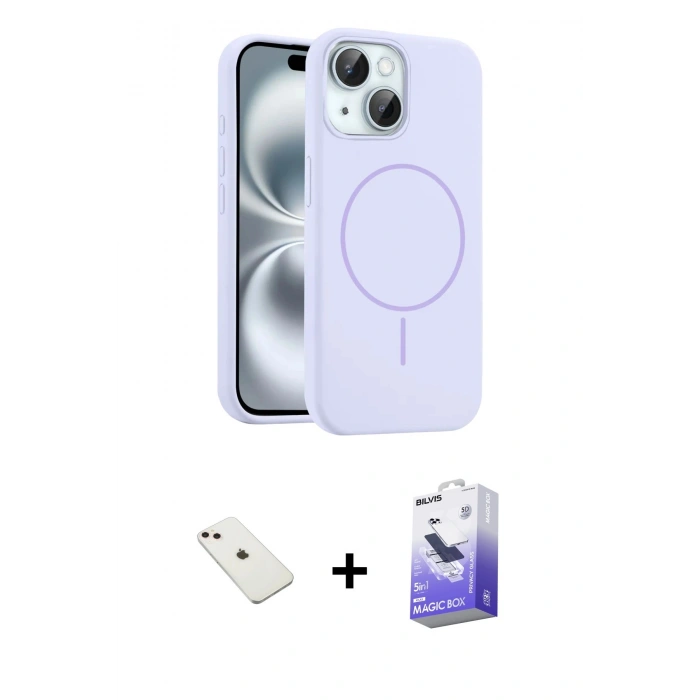 MARSİLYAN™- iPhone 14 Kılıf Yankı Form Serisi - Siyah Bilvis 5in1 5D Magic Hayalet Cam Ekran Koruyucu + Diamond Kamera Lens - PE