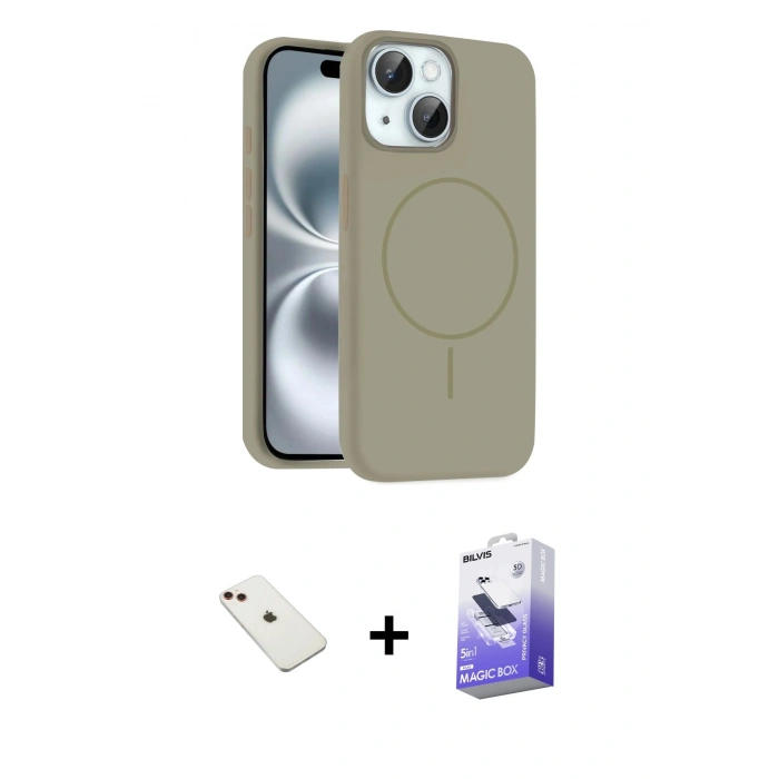 MARSİLYAN™- iPhone 14 Kılıf Yankı Form Serisi - Siyah Bilvis 5in1 5D Magic Hayalet Cam Ekran Koruyucu + Diamond Kamera Lens - KI