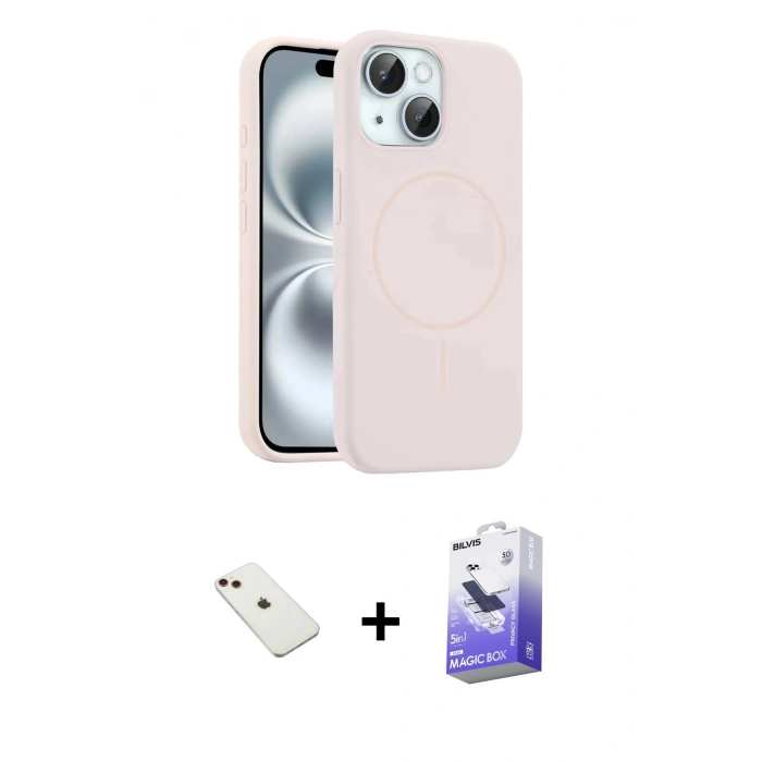 MARSİLYAN™- iPhone 14 Kılıf Yankı Form Serisi - Siyah Bilvis 5in1 5D Magic Hayalet Cam Ekran Koruyucu + Diamond Kamera Lens - KI