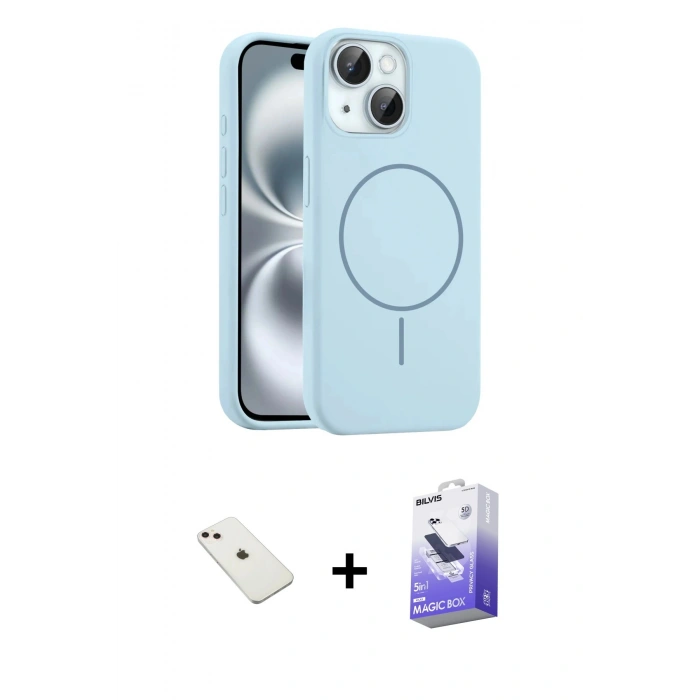 MARSİLYAN™- iPhone 14 Kılıf Yankı Form Serisi - Siyah Bilvis 5in1 5D Magic Hayalet Cam Ekran Koruyucu + Diamond Kamera Lens - PE