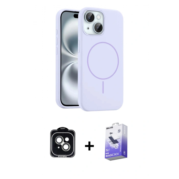 MARSİLYAN™- iPhone 14 Kılıf Yankı Form Serisi - Siyah Bilvis 5in1 5D Magic Hayalet Cam Ekran Koruyucu + PVD Metal Kamera Lens - YL