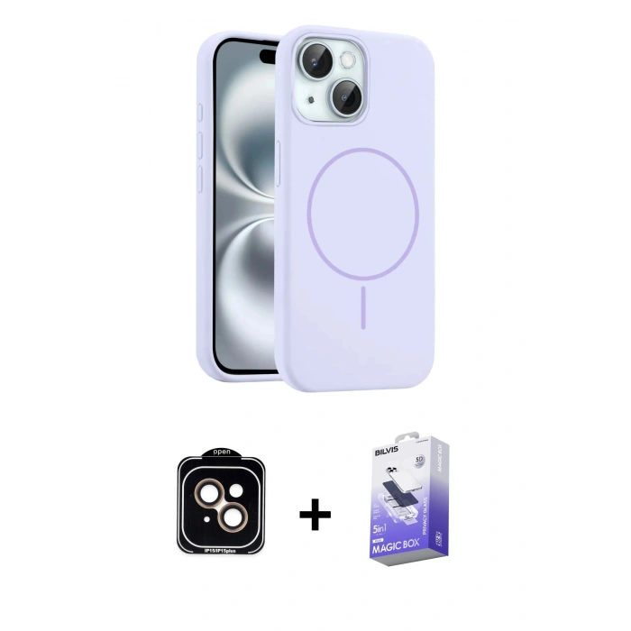 MARSİLYAN™- iPhone 14 Kılıf Yankı Form Serisi - Siyah Bilvis 5in1 5D Magic Hayalet Cam Ekran Koruyucu + PVD Metal Kamera Lens - TU