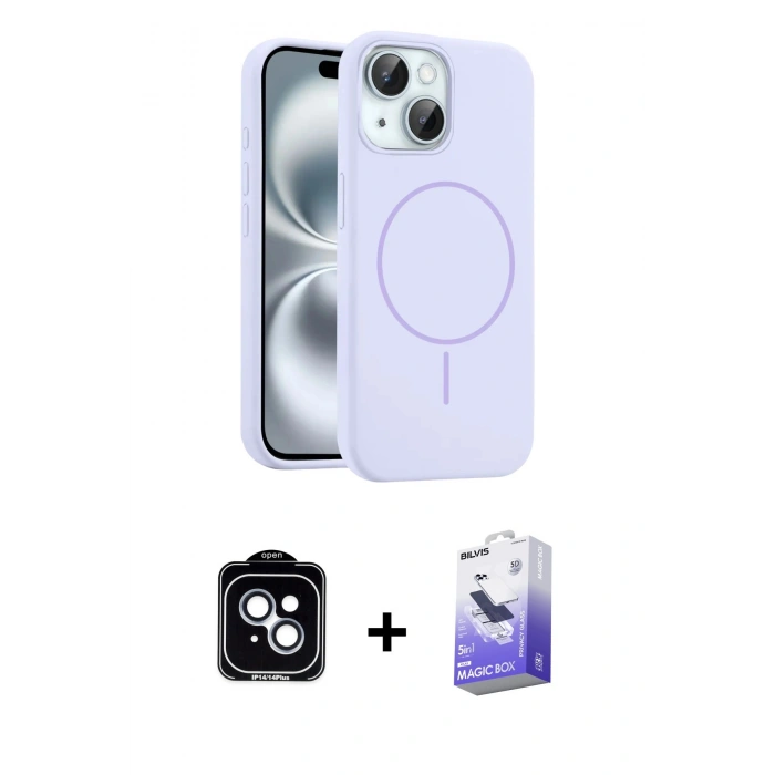 MARSİLYAN™- iPhone 14 Kılıf Yankı Form Serisi - Siyah Bilvis 5in1 5D Magic Hayalet Cam Ekran Koruyucu + PVD Metal Kamera Lens - MI