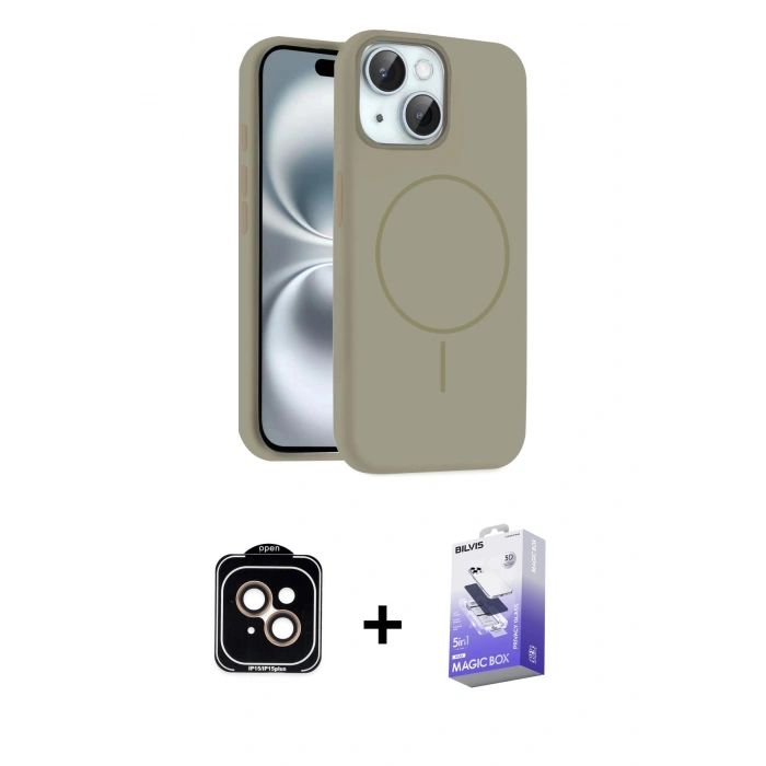 MARSİLYAN™- iPhone 14 Kılıf Yankı Form Serisi - Siyah Bilvis 5in1 5D Magic Hayalet Cam Ekran Koruyucu + PVD Metal Kamera Lens - TU