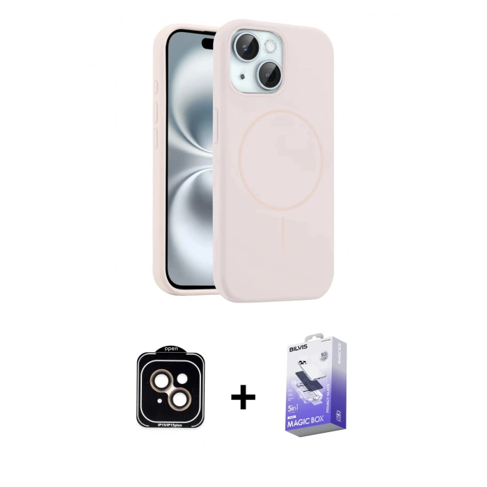 MARSİLYAN™- iPhone 14 Kılıf Yankı Form Serisi - Siyah Bilvis 5in1 5D Magic Hayalet Cam Ekran Koruyucu + PVD Metal Kamera Lens - TU