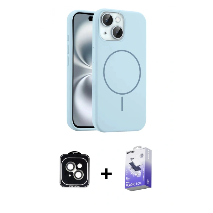 MARSİLYAN™- iPhone 14 Kılıf Yankı Form Serisi - Siyah Bilvis 5in1 5D Magic Hayalet Cam Ekran Koruyucu + PVD Metal Kamera Lens - YL
