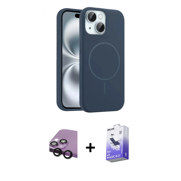 MARSİLYAN™- iPhone 14 Kılıf Yankı Form Serisi - Siyah Bilvis 5in1 5D Magic Hayalet Cam Ekran Koruyucu + Raze Metal Kamera Lens - SH