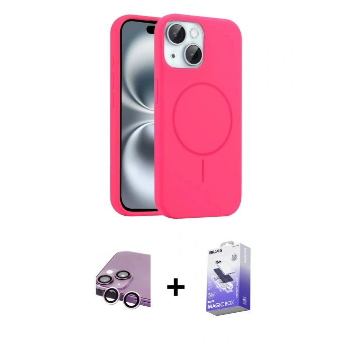 MARSİLYAN™- iPhone 14 Kılıf Yankı Form Serisi - Siyah Bilvis 5in1 5D Magic Hayalet Cam Ekran Koruyucu + Raze Metal Kamera Lens - MR