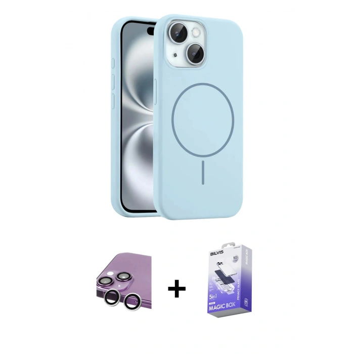 MARSİLYAN™- iPhone 14 Kılıf Yankı Form Serisi - Siyah Bilvis 5in1 5D Magic Hayalet Cam Ekran Koruyucu + Raze Metal Kamera Lens - GS